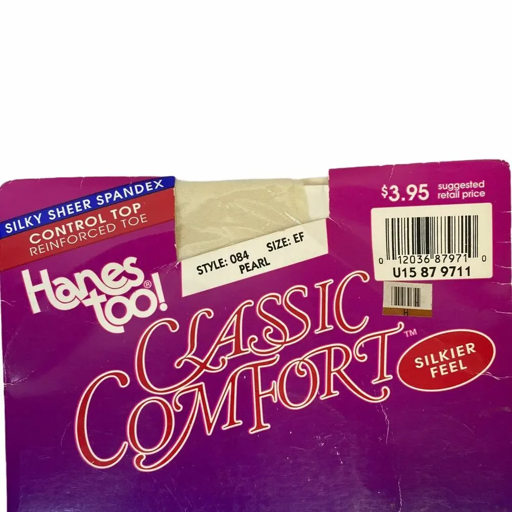 Hanes Too VTG 90s Control Top Sheer Pantyhose Pearl 2 Pack NOS Womens EF NEW